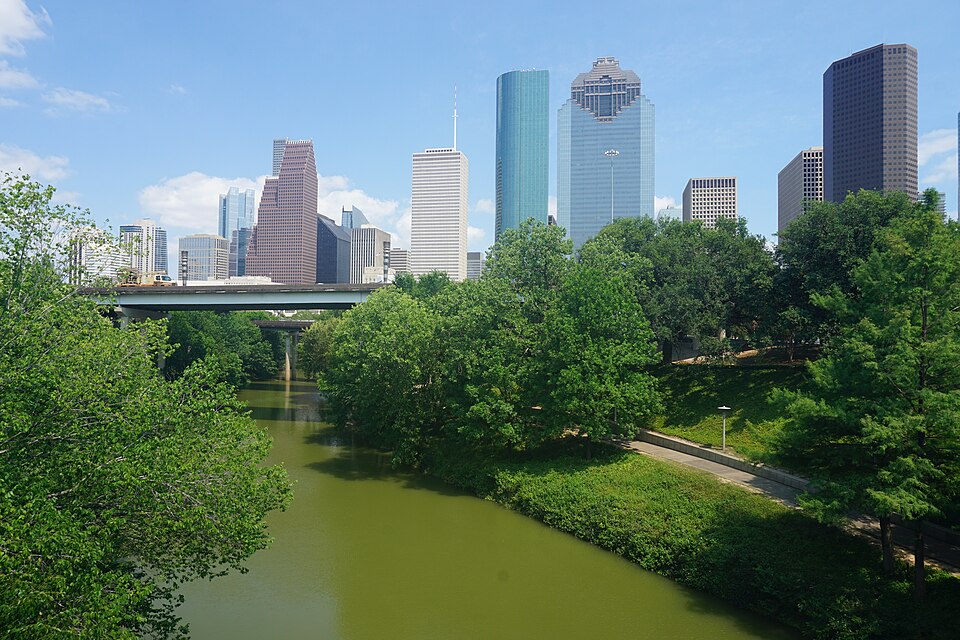 The Houston skyline from Buffalo Bayou Park